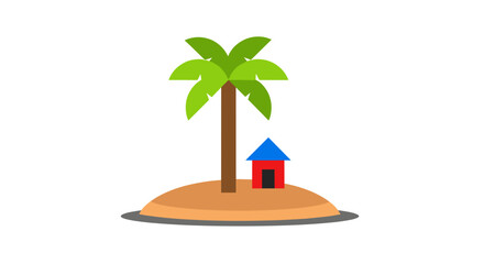 Obraz premium Palm Tree and Small House Illustration.