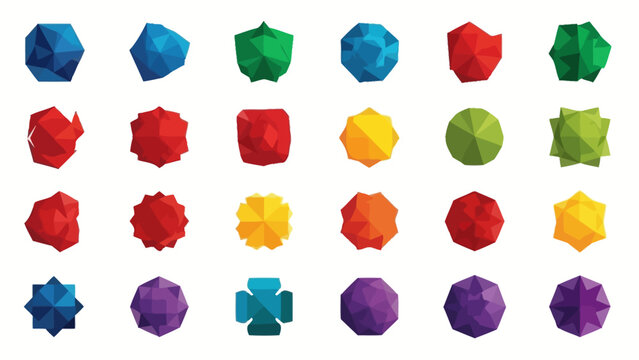 Colorful Geometric Polyhedra Shapes in Various Bright Colors and Styles Displayed in a Grid Pattern