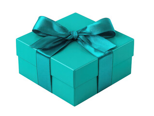Obraz premium Teal gift box with ribbon bow isolated on transparent background