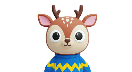 Fototapeta premium Cute Cartoon Deer Wearing a Blue and Yellow Sweater