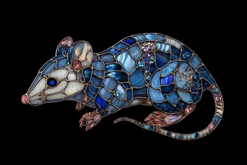 Fototapeta premium Stained glass Possum, bute made with fine jewelery stone high resolution, black background