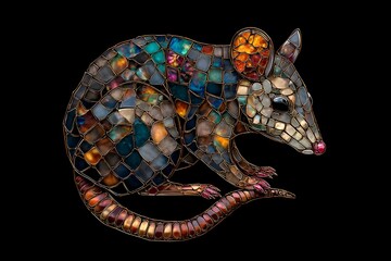 Fototapeta premium Stained glass Possum, bute made with fine jewelery stone high resolution, black background