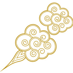 A stylized golden cloud motif with swirling spiral patterns. The design flows elegantly with a pointed taper, evoking movement and energy. It reflects traditional East Asian art.