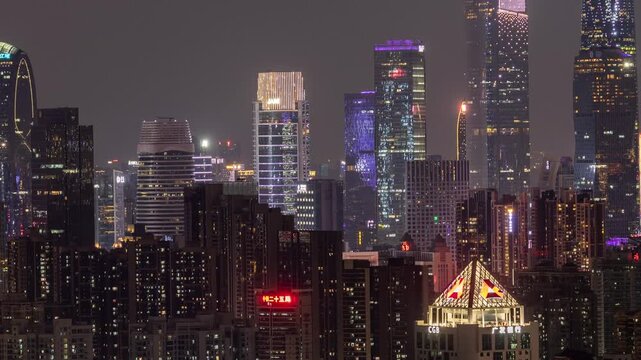 guangzhou skyline timelpase at night