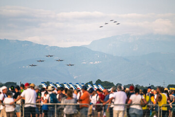 Frecce Tricolori Air Show. Thrilling flight.