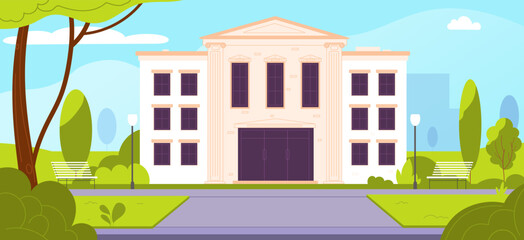 Naklejka premium City building front. Street scene cartoon background