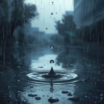 water droplets in a blue puddle