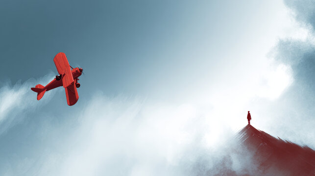Red plane flying into the Past and the Future.
Symbolizing taking action and continuing without looking back.