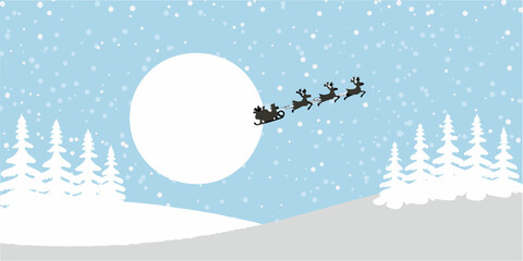 Santa claus and reindeer fly across a snowy winter landscape © Titul