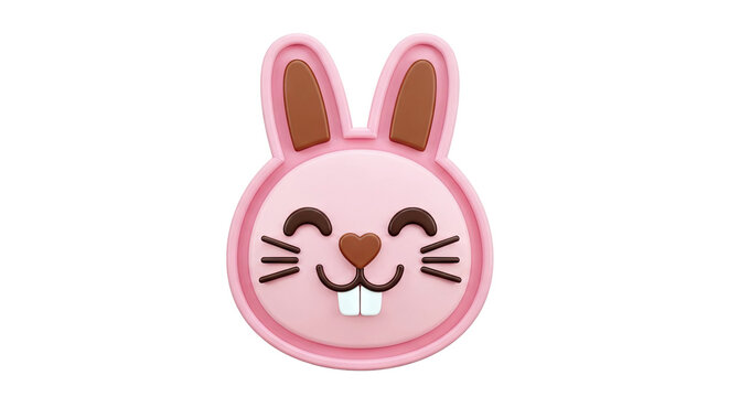 Cute Pink 3D Cartoon Bunny Face with Heart Nose