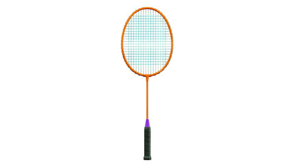 Orange Badminton Racket with Blue Strings and Purple Grip