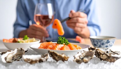 Luxurious Seafood Feast with Fine Wine.