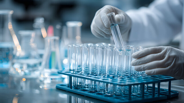 Scientist handling test tubes in lab