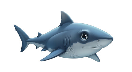 Obraz premium Stylized Cartoon Shark Illustration with Big Eyes and Friendly Expression, Isolated on White Background