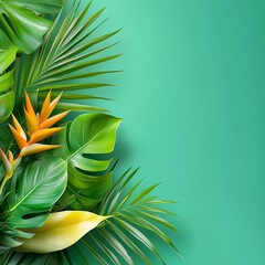 Vibrant tropical leaves and flowers arrangement.