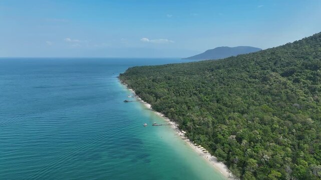 Starfish Beach (Rach Vem), Phu Quoc Island, An Giang (Kien Giang), Vietnam &ndash; 4k aerial drone footage of tropical beaches, turquoise water, white sand beach, reefs, lush coastal forest