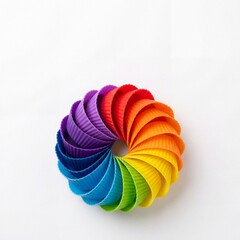 Colorful spiral paper cup arrangement on white background  