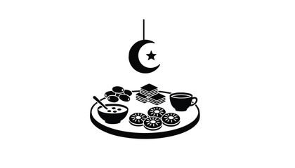 Vector illustration of Ramadan food and crescent moon © Julakha