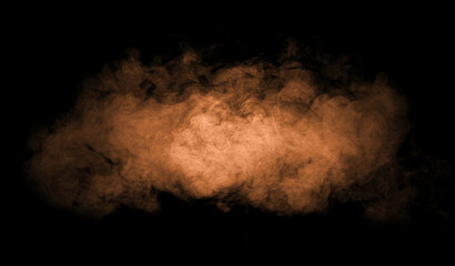 Sand dust, desert dust smoke texture, flying soil particles, abstract fine sand clouds, brown dust wave effect, brown dust blowing effect, isolated on black background. © WICHAI