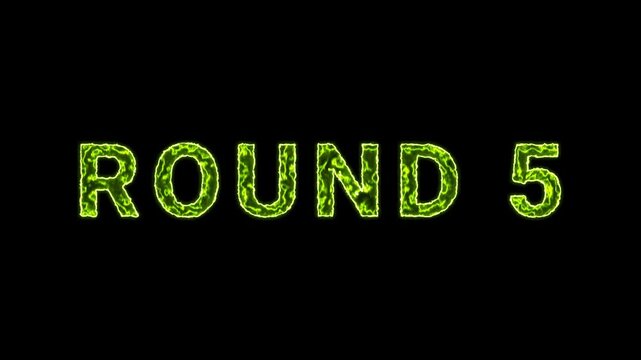 Round 5 Text Glowing Neon Green Energy Animation Isolated On Black Background