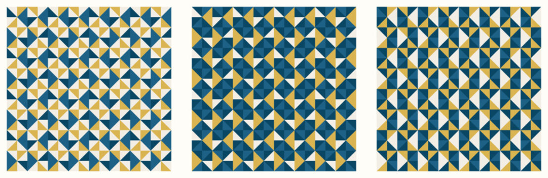 Teal and golden, color tessellation set, bundle of modern seamless vector patterns. Neutral retro colors. Repeatable design for fabric collection, wallpapers,