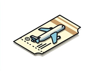 Cartoon airline ticket with an airplane, featuring dotted line and globe