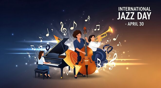 Celebrating international jazz day with musical instruments and notes on april 30