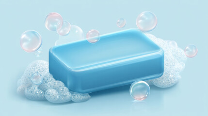 3D realistic vector soap with bubbles and foam, isolated, transparent background for advertisement, clipart, banners etc.