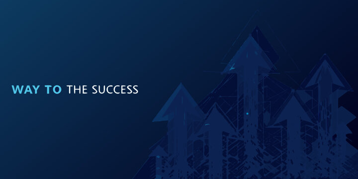 Abstract blue arrows pointing upwards with text way to the success