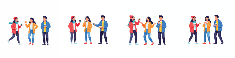 Fototapeta premium People walking with coffee cups in autumn clothing