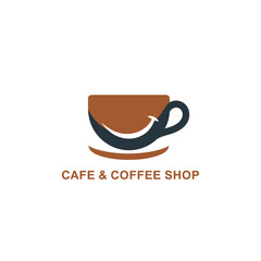 Modern two tone coffee cup logo with smile shape for friendly cafe and tea shop