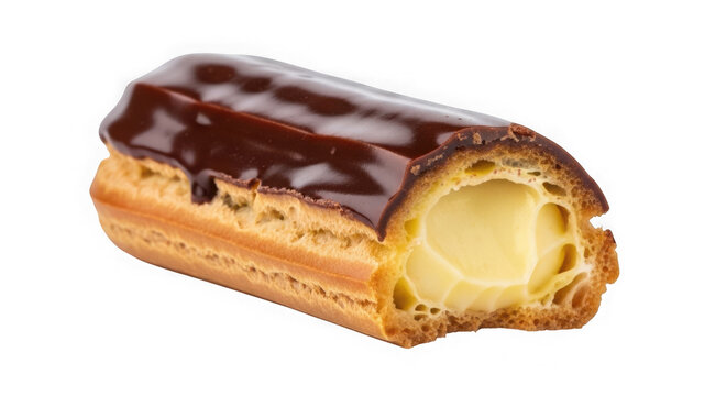 Delicious chocolate eclair pastry dessert isolated on transparent background