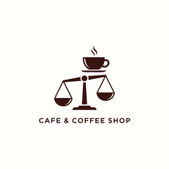 Cafe and coffee shop logo with scales and cup symbol