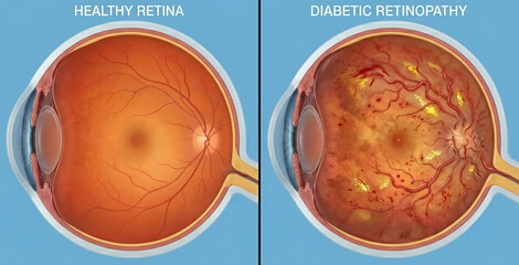 Obraz premium Diabetic Retinopathy vs Healthy Retina Eye Anatomy Comparison