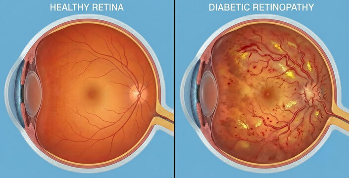 Diabetic Retinopathy vs Healthy Retina Eye Anatomy Comparison