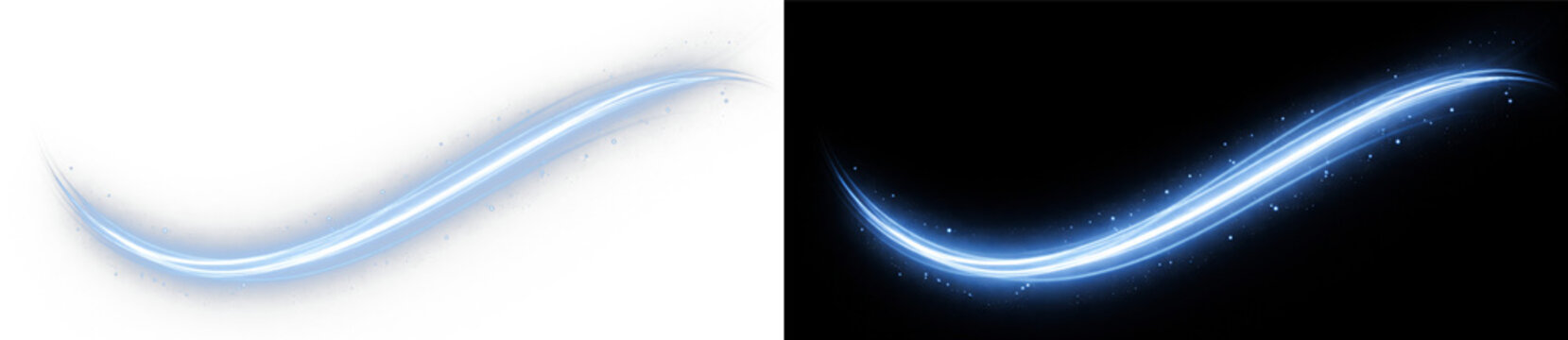 Glowing blue neon light ribbon wave, abstract futuristic energy streak with vibrant motion beam and gradient shine effect for technology design