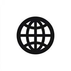 A simplified, solid black globe icon, displaying continents and longitudes/latitudes, on white