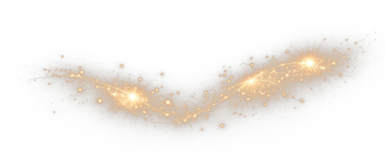 Gold glitter light trail with glowing particles, abstract luxury festive sparkle wave decoration for celebration and holiday design on transparent background © Ivan
