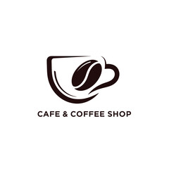 Coffee cup and bean logo design for cafe shop emblem