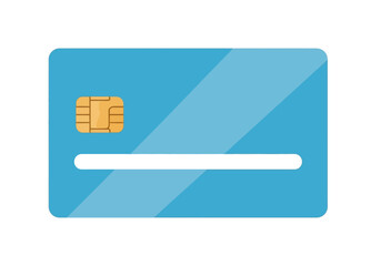 Simplified blue payment card illustration with an embedded chip, representing secure digital transactions and modern banking solutions for online shopping and financial management