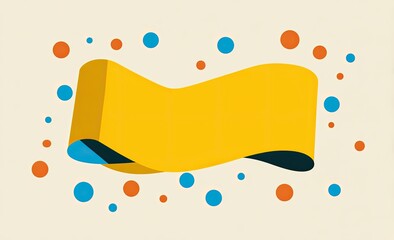 Abstract graphic of a yellow banner with blue/orange polka dots on a cream background