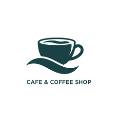 Modern dark green coffee shop logo featuring bold cup silhouette and soft wave