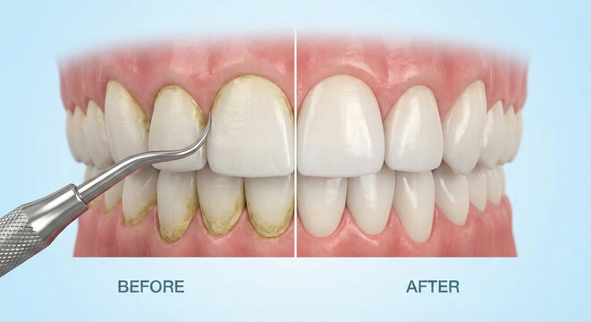 Dental Scaling Procedure Before and After Plaque Removal