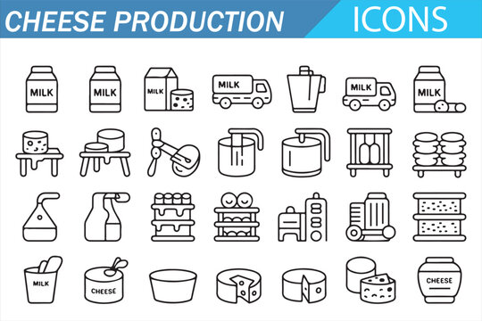 Cheese Types and Production Equipment &ndash; Dairy Industry Illustration