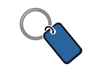 Fototapeta premium A simple blue rectangular tag attached to a silver key ring, perfect for labeling or identification purposes
