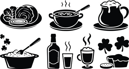 St Patricks Silhouette Icon Vector Set Saint Patrick Typography Silhouette Icon Pack