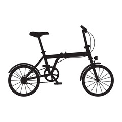 Black bicycle silhouette with folded frame and wheels on white background  side view  foldable bike