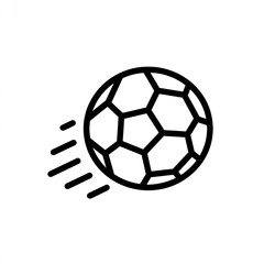 Fototapeta premium A simple black outline drawing of a soccer ball with motion lines, against a white background