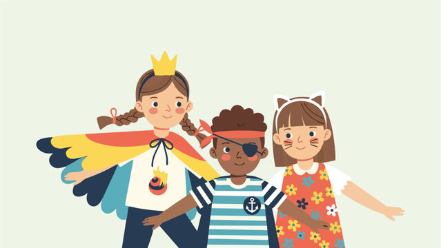 Diverse Group of Happy Children Wearing Fun Costumes for Playtime or Carnival