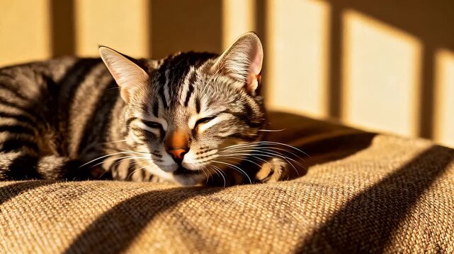 Sleeping tabby cat in sunlight